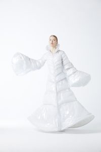Designer Sayuri Tanei Collaborates with tiem factory for Their New Material Dress "Vetro Bianco"