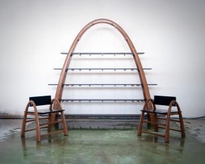 Bookcase × chair Furniture duo Il Pontaio, designed by designer Sabi